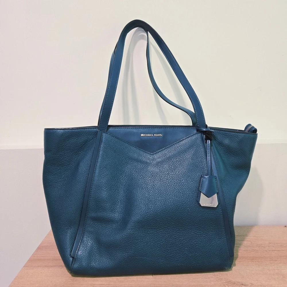 Michael‎ Kors Whitney Tote Bag Large Blue Saffiano Leather Purse Business Travel